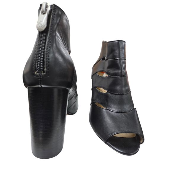 Adrienne Vittadini Black Cutout Peep-Toe Heels 9.5M Leather High Heel Dressy - Picture 12 of 12